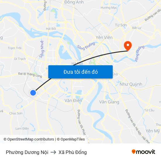 Phường Dương Nội to Xã Phù Đổng map