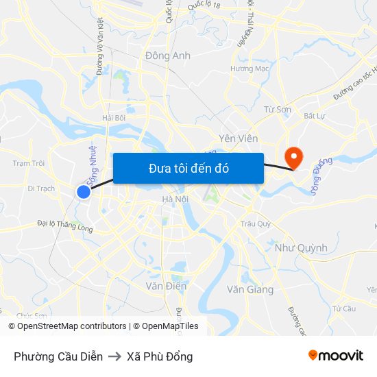 Phường Cầu Diễn to Xã Phù Đổng map