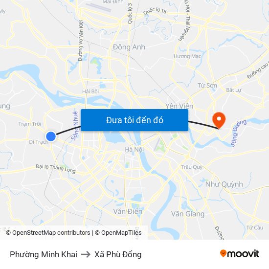 Phường Minh Khai to Xã Phù Đổng map