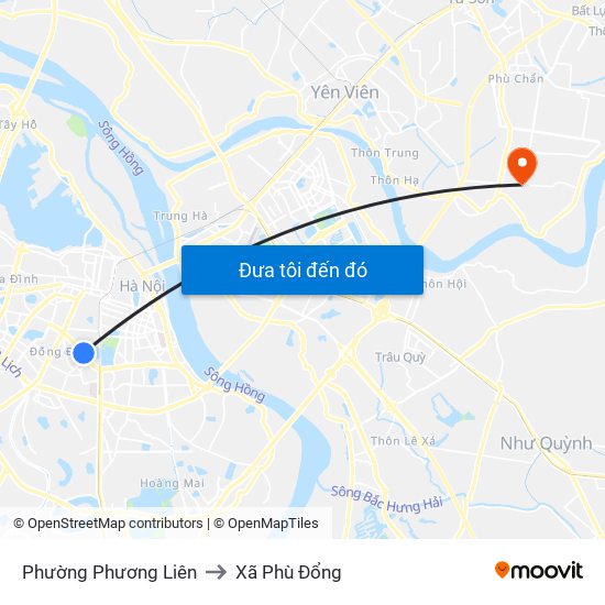 Phường Phương Liên to Xã Phù Đổng map