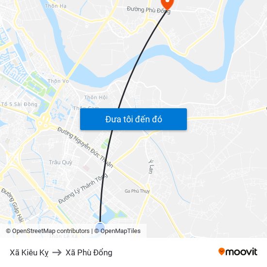 Xã Kiêu Kỵ to Xã Phù Đổng map