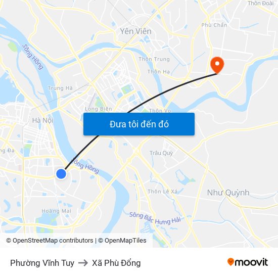 Phường Vĩnh Tuy to Xã Phù Đổng map