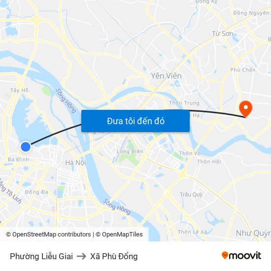 Phường Liễu Giai to Xã Phù Đổng map