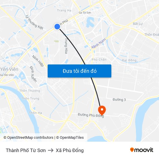 Thành Phố Từ Sơn to Xã Phù Đổng map