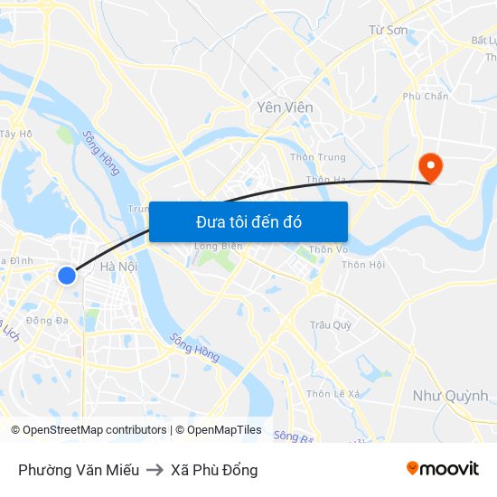 Phường Văn Miếu to Xã Phù Đổng map