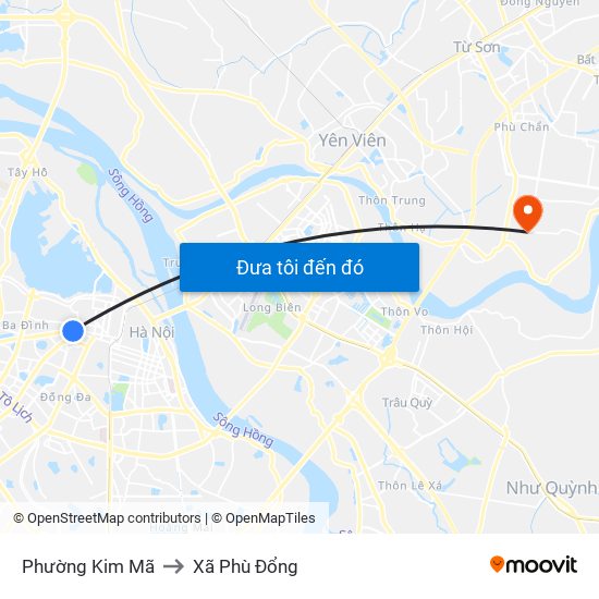 Phường Kim Mã to Xã Phù Đổng map