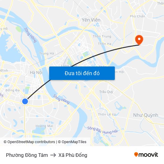 Phường Đồng Tâm to Xã Phù Đổng map