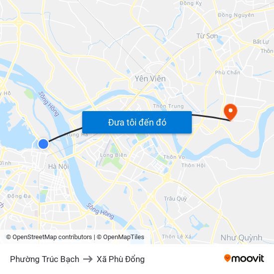 Phường Trúc Bạch to Xã Phù Đổng map