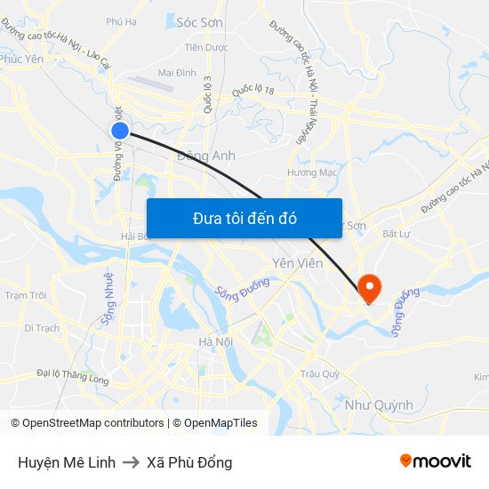 Huyện Mê Linh to Xã Phù Đổng map