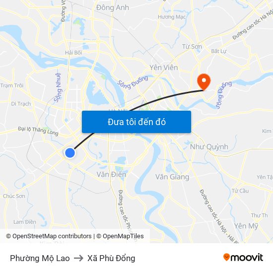 Phường Mộ Lao to Xã Phù Đổng map