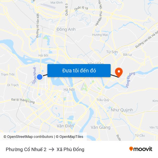 Phường Cổ Nhuế 2 to Xã Phù Đổng map