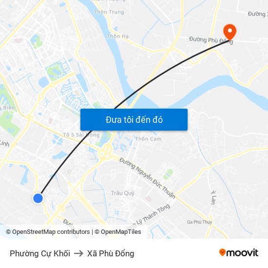 Phường Cự Khối to Xã Phù Đổng map