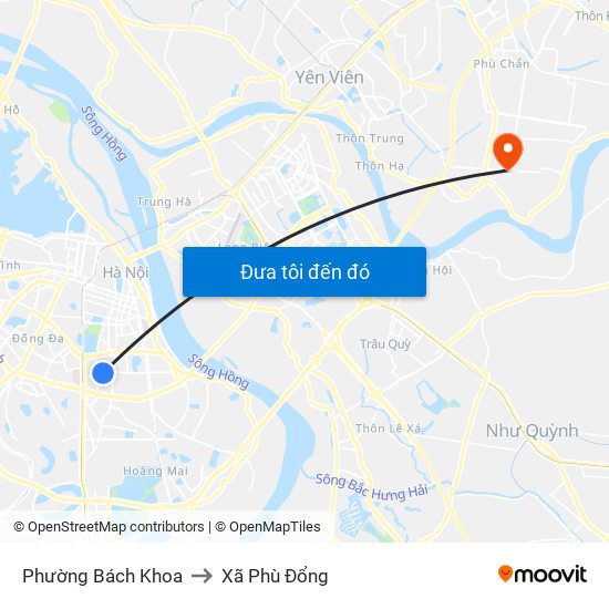 Phường Bách Khoa to Xã Phù Đổng map