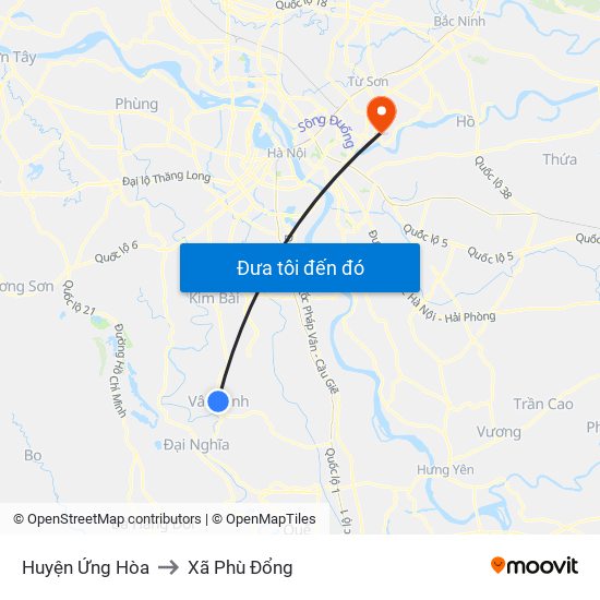Huyện Ứng Hòa to Xã Phù Đổng map