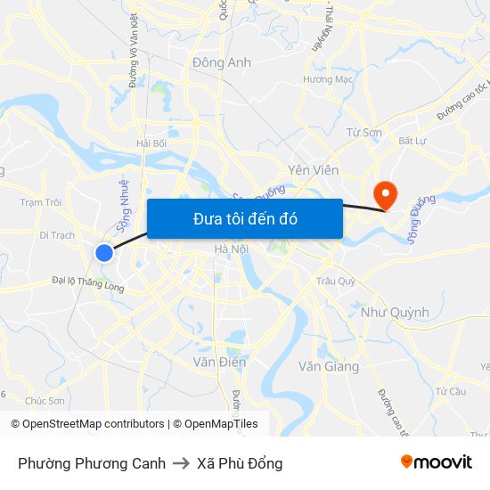 Phường Phương Canh to Xã Phù Đổng map