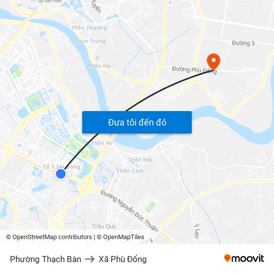 Phường Thạch Bàn to Xã Phù Đổng map