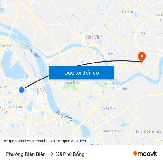 Phường Điện Biên to Xã Phù Đổng map