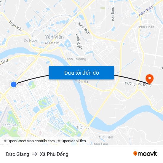 Đức Giang to Xã Phù Đổng map