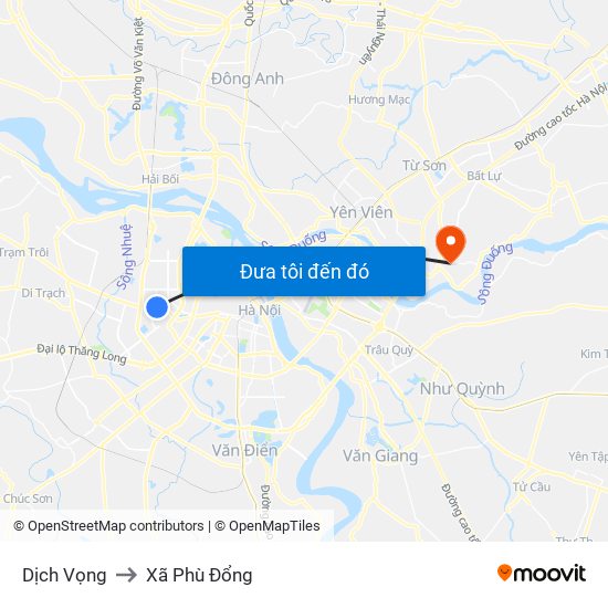 Dịch Vọng to Xã Phù Đổng map