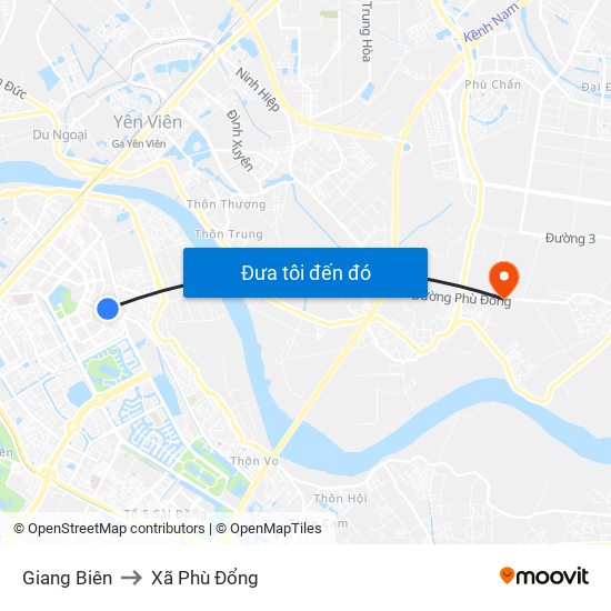 Giang Biên to Xã Phù Đổng map
