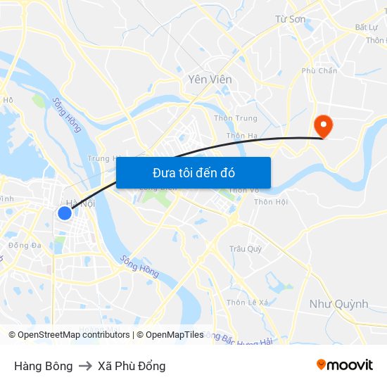 Hàng Bông to Xã Phù Đổng map