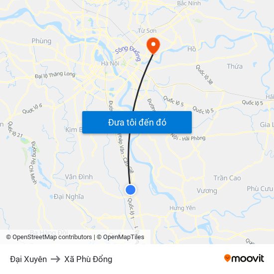 Đại Xuyên to Xã Phù Đổng map