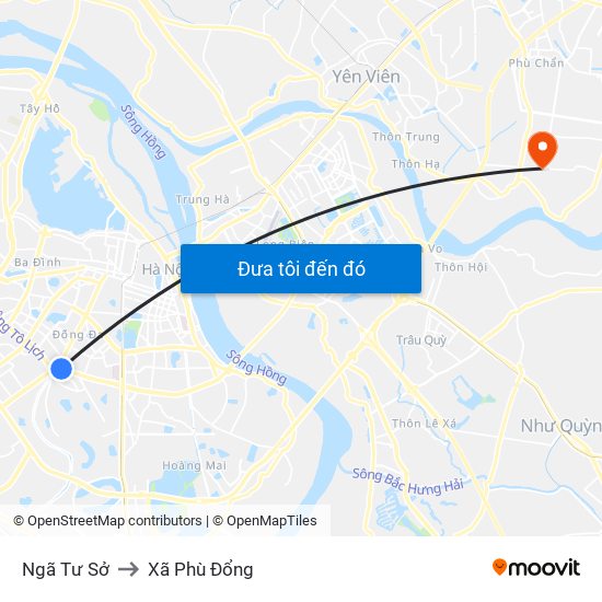 Ngã Tư Sở to Xã Phù Đổng map