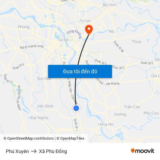 Phú Xuyên to Xã Phù Đổng map