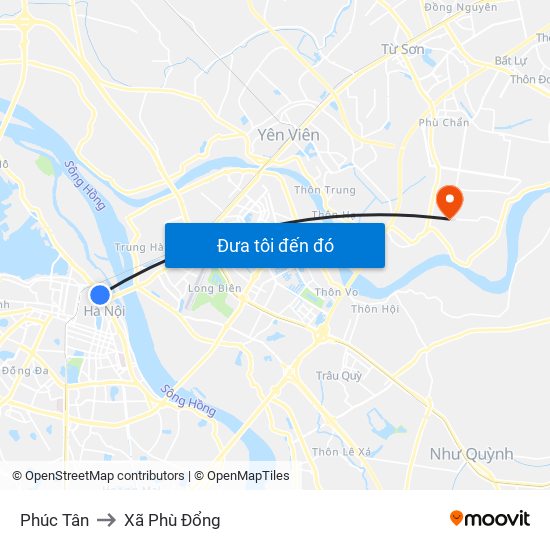 Phúc Tân to Xã Phù Đổng map