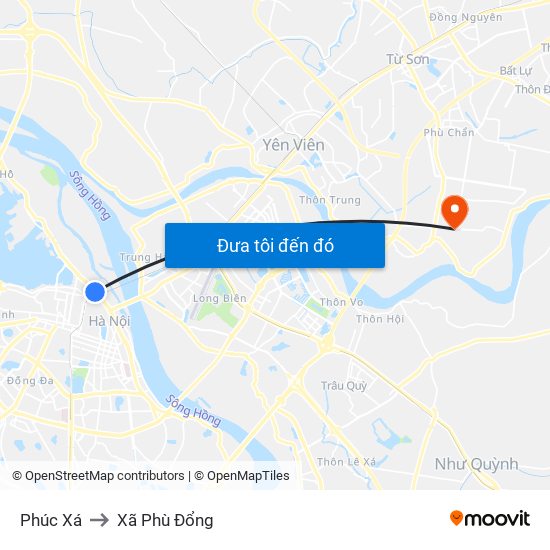 Phúc Xá to Xã Phù Đổng map