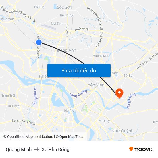 Quang Minh to Xã Phù Đổng map