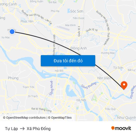 Tự Lập to Xã Phù Đổng map