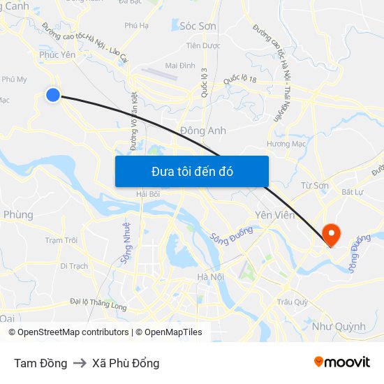 Tam Đồng to Xã Phù Đổng map