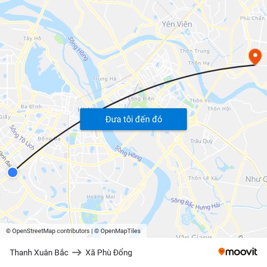Thanh Xuân Bắc to Xã Phù Đổng map