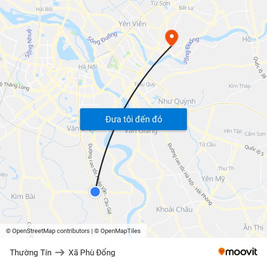 Thường Tín to Xã Phù Đổng map