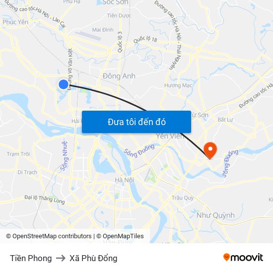 Tiền Phong to Xã Phù Đổng map