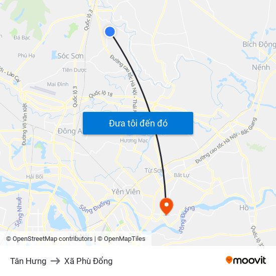 Tân Hưng to Xã Phù Đổng map