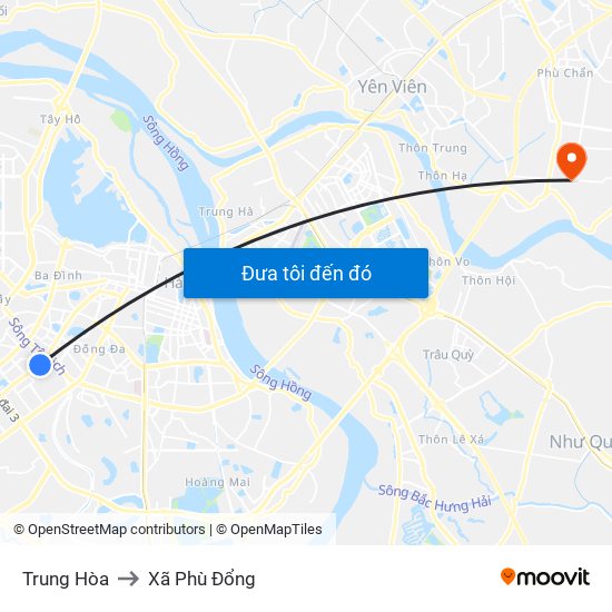 Trung Hòa to Xã Phù Đổng map