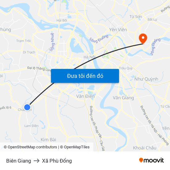 Biên Giang to Xã Phù Đổng map