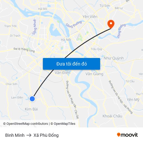 Bình Minh to Xã Phù Đổng map