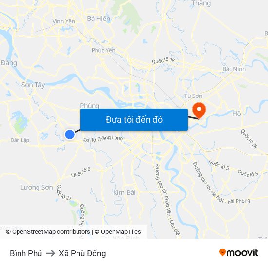Bình Phú to Xã Phù Đổng map