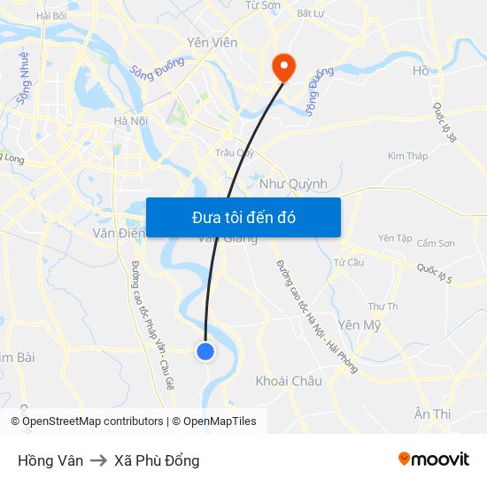 Hồng Vân to Xã Phù Đổng map