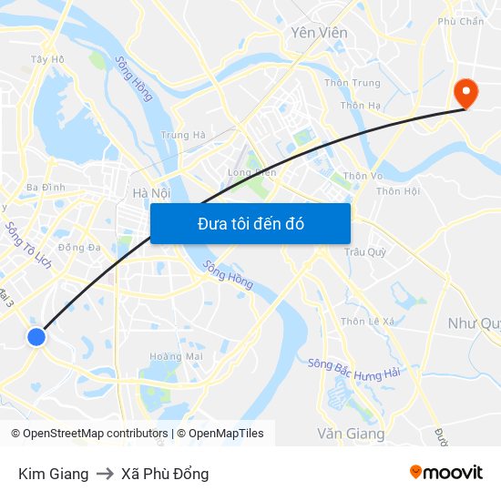 Kim Giang to Xã Phù Đổng map