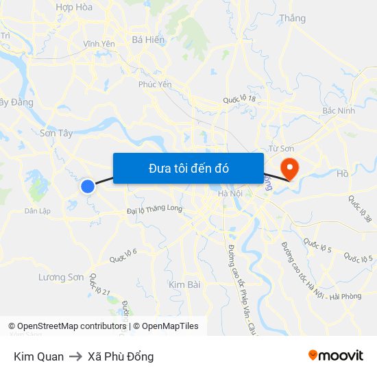 Kim Quan to Xã Phù Đổng map