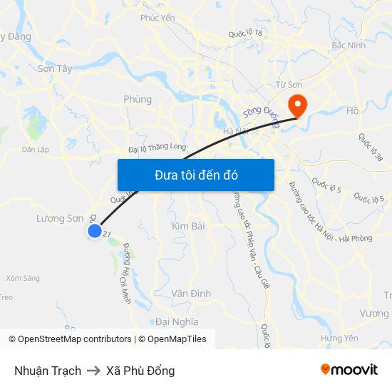 Nhuận Trạch to Xã Phù Đổng map