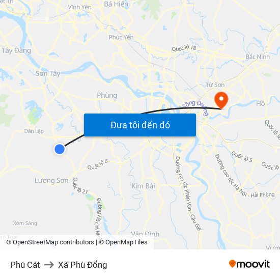 Phú Cát to Xã Phù Đổng map