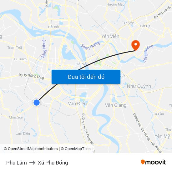 Phú Lãm to Xã Phù Đổng map