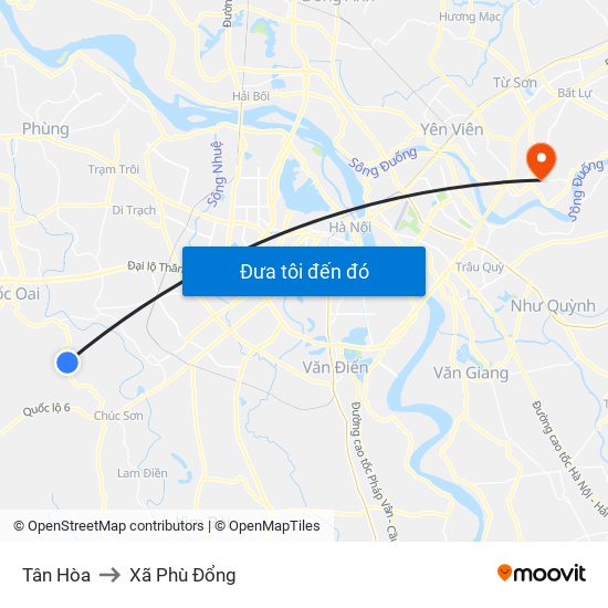 Tân Hòa to Xã Phù Đổng map