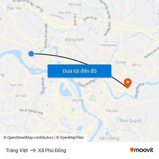 Tráng Việt to Xã Phù Đổng map