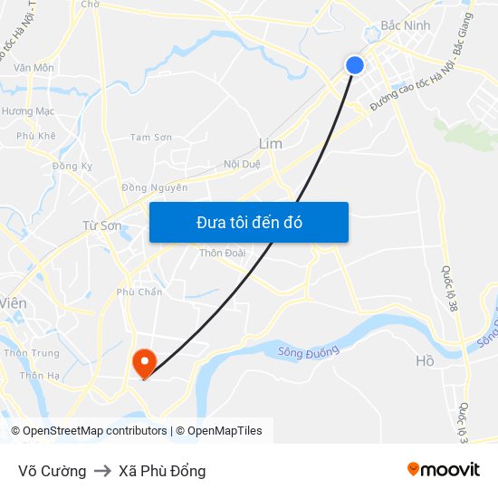 Võ Cường to Xã Phù Đổng map